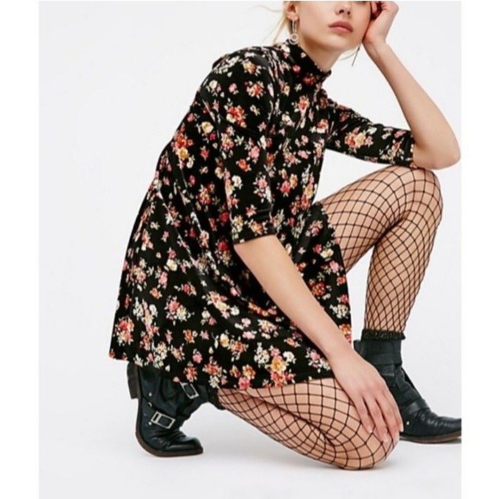 Free people Velvet Bouquet Babe Floral Long Sleeve Dress